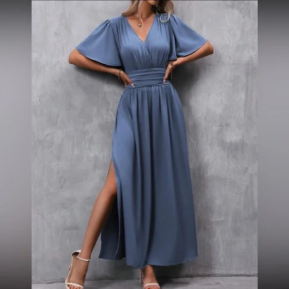 Boho butterfly sleeve slit thigh maxi dress